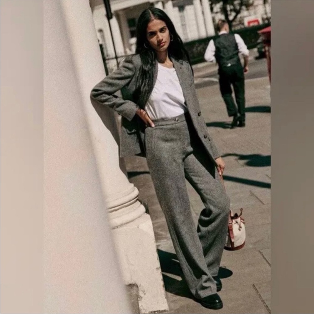 NWT Sezane Martin Mottled Grey 100% Virgin Wool Pants Trousers Size 38